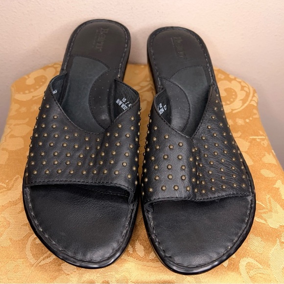 Size 10 Born Brand Black Leather Mule Bronze Studded Accent Slip On 2.5” Heel - Picture 10 of 14